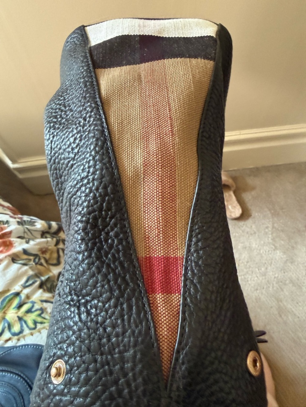 Burberry Black Pebbled Leather Shoulder Tote - Picture 12 of 13